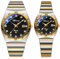 JewelryWe Paar Uhren Leuchtende Partneruhr: 2pcs 30m Wasserdicht Kalender Analog Quarz Pärchen Armbanduhr Edelstahl Band Freundschaftsuhr mit Römischen Ziffern Strassskala & Schwarz rundem Zifferblatt