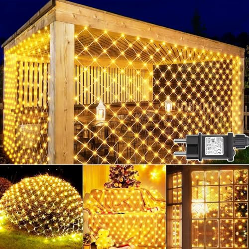 yowin 2 Pezzi Rete Luminosa Natale Esterno 3x2M 200 LED Rete Luci con Spina, Timer, 8 Modalità Rete Luci Albero di Natale Impermeabile Tenda Luminosa per Balcone Giardino Soffitto Terrazza