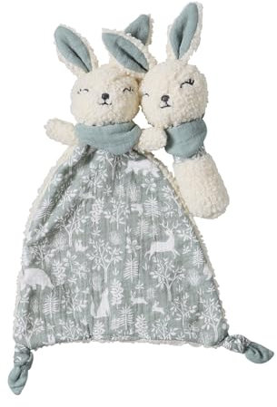 VERTBAUDET Doudou plat lapin + hochet Dans les bois TU