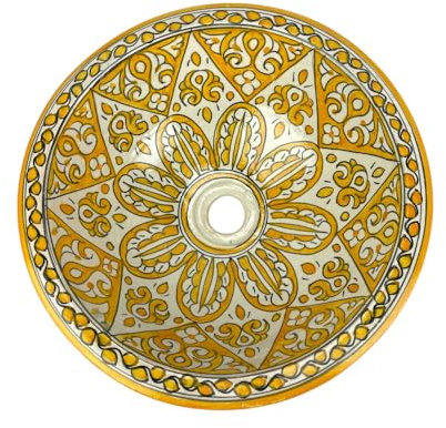 Lavabo marroquí de cerámica pintado a mano, original de la ciudad de Fez (Marruecos), 40 cm de diámetro
