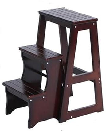 Trittleiter stufen klappbar Klappbarer 3-stufiger Trittleiter-Thekenhocker, multifunktionaler 3-in-1-Holz-Tritthocker mit rutschfestem, breitem Pedal, Ausstellungsleiter und Ablagefach for Bibliothek,