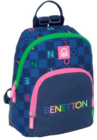 safta Benetton Damero Mini-Rucksack für den täglichen Gebrauch, ideal für Kinder verschiedener Altersgruppen, bequem und vielseitig, Qualität und Widerstandsfähigkeit, 25 x 13 x 30 cm, marineblau, M,