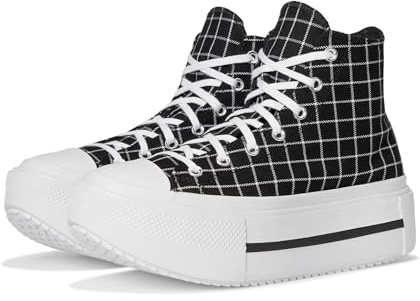 Converse Unisex-Adult Chuck Taylor All Star Lift Double Stack Platform Plaid Sneaker, Black/White/Black, 9.5 Women/7.5 Men