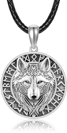 CUPENDA Wolf Halskette S925 Sterling Silber Wolf Anhänger Wikinger Halskette für Männer