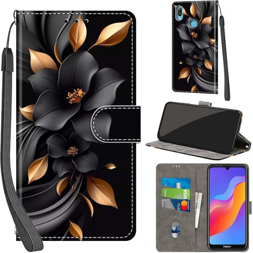 Coque pour Huawei Honor 8A 2019/2020 / Huawei Y6 Prime 2019 Cover [Housse en Cuir PU Premium] [Etui à Rabat] [Pochette de Portefeuille], Étui de Protection pour Honor 8A,Fleurs
