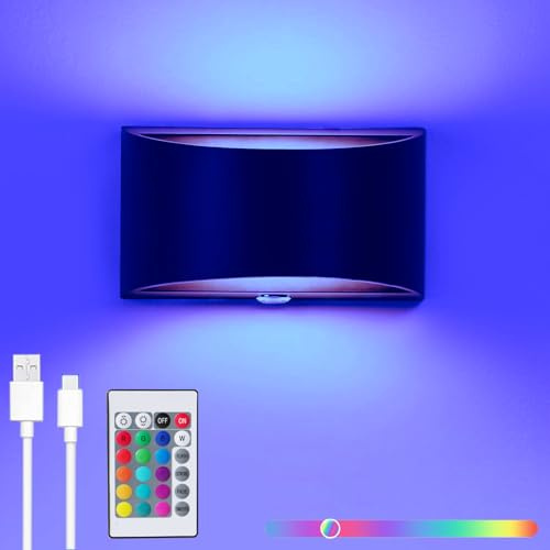 yovurond Wandleuchte Innen Schwarz, kabellose Wandlampe ohne Stromanschluss & Bohren, dimmbar RGB Leuchte mit Akku, Touch & Fernbedienung für Schlafzimmer, Treppen, Badezimmer, Wohnzimmer