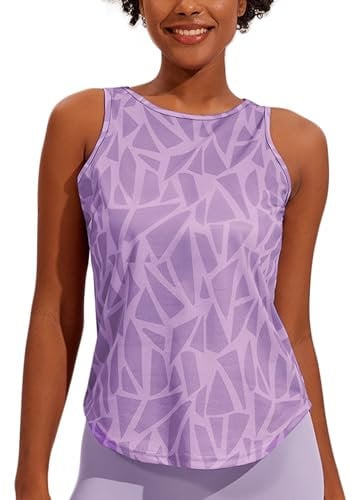 Weardear Damen Sport Tank Top Ärmelloses Fitness Crop Top Yoga Gym Workout Atmungsaktive Muscle Tanktop Geo-Druck Lila M