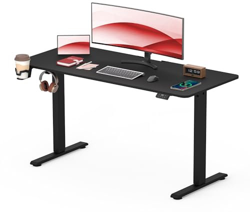 SANODESK Bureau Gaming Réglable en Hauteur Plateau Complet 110x54 cm, Bureau Assis Debout, Table Électrique avec Fonction de Mémoire, Fonction de Rappel de Sédentarité, Noir