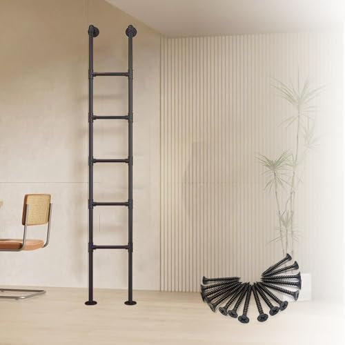 Échelle de lit superposé intérieure noire - Échelles de lit de grenier surélevées en métal forgé pour sous-sol, échelles de lit mezzanine robustes universelles avec kit - Personnalisable (2,9 m/9,5 pi