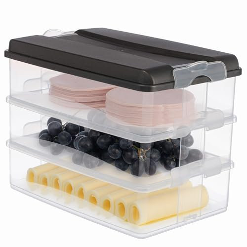 Hausfelder Fiambreras para frigorífico, fiambreras apilables, organizador para frigorífico con tapa (antracita, 3 x 2,3 L)