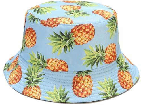KUMSODE Damen Herren Fischerhut Ananas Hut Bucket Hat Anglerhut Sonnenhut Reversibel Fischerhüte Sommerhut Faltbarer Strandhut Draussenhut