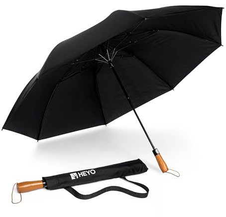 HEYO Regenschirm Groß 120 cm 8 Rippen | Windsicher & Sturmfest | Automatik | Kompakt & Robust | Schwarz (Schwarz, 120 cm)