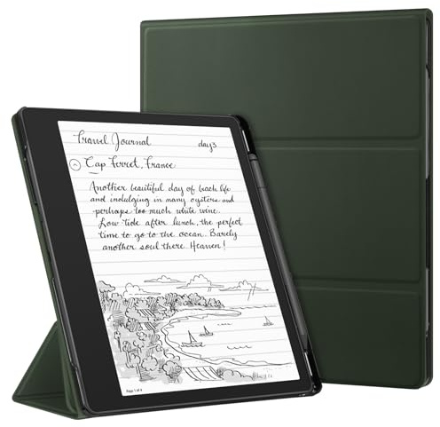 FINTIE Stand Custodia per Kindle Scribe 10,2 Pollici (Modello 2024/2022) | con Portapenna - Sottile Leggero Cover Protettiva Custodia con Auto Sveglia/Sonno per Kindle Scribe 2024, Verde Alpino