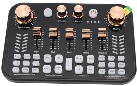 Mixer Audio de Jeu, Mixage Audio de Carte Son en Direct, Carte Son avec Entrée de Micro 3,5Mm, Convertisseur Vocal avec Effet de Mélangeur DJ/Bluetooth, Interface Audio pour PC