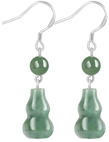 TNBCCXN Jade Earrings Dangle Gourd Beads Level Fei Cui Jade Longevity Gourd Earrings Hook Vacation Jewelry Feng Shui Wealthy Wu Lou Amulet Chakra Gem Pure Silver Parts Vintage Crystal Earrings Prosp