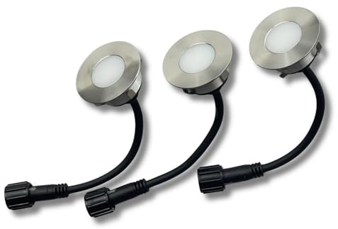 PRO CONNECT LED Bodeneinbaustrahler 3er Set Edelstahl Ø 6 cm 230V | Warmweiß | Wasserdicht | Für Gehwege, Terrasse, Einfahrt & Garten