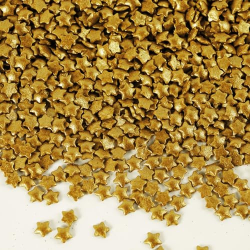 Goldsterne Streusel, 200g Essbare Zuckersterne - Premium Backdekoration für Weihnachten, Geburtstag, Hochzeit - Perfekt für Torten, Cupcakes, Kekse, Donuts, Plätzchen