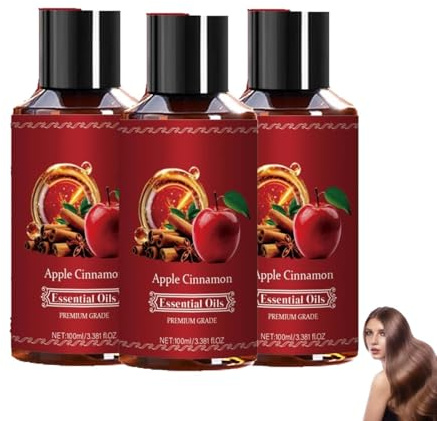 Apple Cinnamon Essential Oil, Ätherisches Apfel Zimt Haaröl, Natürliches Haarwuchs Öl, Weihnachtsduft öl,Nicht Fettend,Beugt Haarausfall Vor,Repariert Haarschäden,Pflegt Haar und Kopfhaut (3PC)