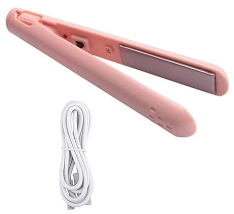 HWJAHQ 2 in 1 Dual-Purpose Hair Curler, Mini Straightener, Travel Curling Iron,Portable USB Curler Pink