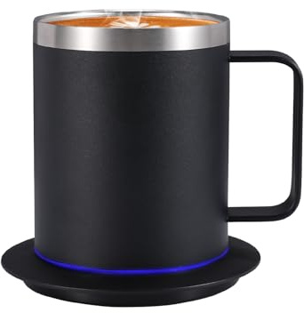 Zhenglu Coffee Warmer with Mug Set, USB Powered Heated Cup with 10H Auto Shut-Off, 131℉ Self Heating Coffee Mug for Desk (Black-12oz)