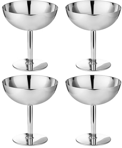 4 Stück Eisbecher Edelstahl 240ml, Ø10cm Edelstahl Dessertschale, Eiscreme Schalen, Dessertschale mit Fuß Cocktail Gläser für Eiscreme Obst Joghurt Dessert Salat Pudding für Hochzeiten Partys(Tall)