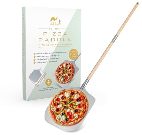 Silk Route Home Pizza Peel | Premium Alloy Pizza Paddle with Adjustable Beechwood Handle, 62cm or 110cm Reach, Ideal for Wood-Fired & Outdoor Pizza Ovens