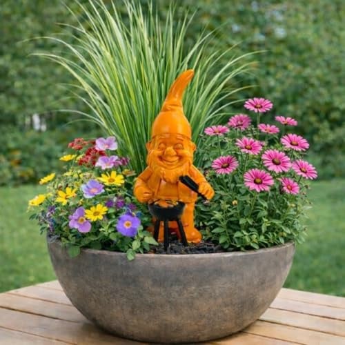 Online Fuchs Gartenfiguren für draußen moderner Gartenzwerg mit Grill - 18,5 cm groß, wetterfest - lustige Geschenkidee als Gartendekoration (Orange)