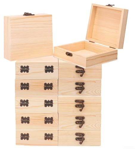 Antikes Massivholz Schmuckschatulle mit Klappdeckel, quadratische Kiefer-Aufbewahrungsbox für Ringe und Wertsachen, DIY bemalbare Bastelprojekte
