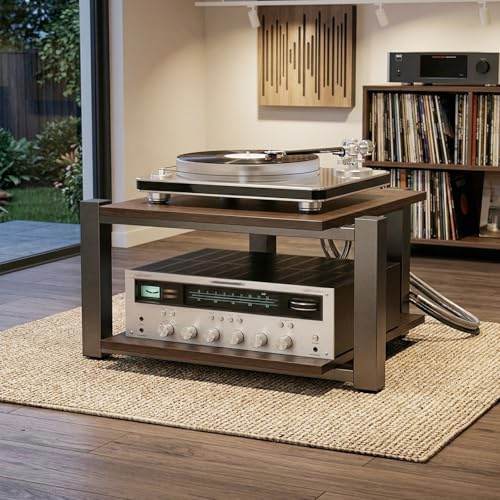 Mobile HiFi a 4 Ripiani per Giradischi e Componenti Audio - Supporto Multimediale Verticale con Struttura Robusta, Rack Stereo perfetto per Vinili, Console Gaming e Decoder, Design (B-2H, 70*55*40cm)