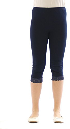 YESET Mädchen Kinder Leggings Leggins Hose Capri 3/4 kurz mit Spitze Baumwolle