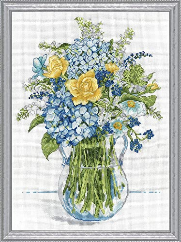 Design Works Crafts Kreuzstich Stickpackung Blaue & gelbe Blumen, Zählmuster