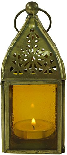 Glaslaterne, Windlicht, Teelichthalter aus Messing in 6 Farben / / Variante: Farbe: gelb