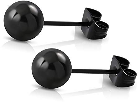Treuheld® | Schwarze Kugel Ohrstecker im Set | Edelstahl 316L | 3mm Perlen - Größe | Butterfly-Verschluss (Steckverschluss) | Damen/Unisex