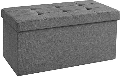 SONGMICS MAZIE Collection - Storage Ottoman Bench, 76 cm Folding Foot Rest Stool, End of Bed Bench, Easy Assembly, for Living Room, Bedroom, Entryway, Dark Grey LSF84GYZ