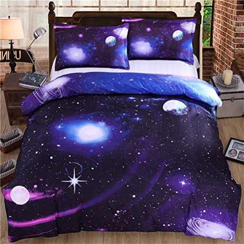 JUWENIN, 3-teiliges Bettbezug-Set, 3D-Galaxie-Druck, bequem, weiches Bettwäsche-Set (Einzelbett, 007)
