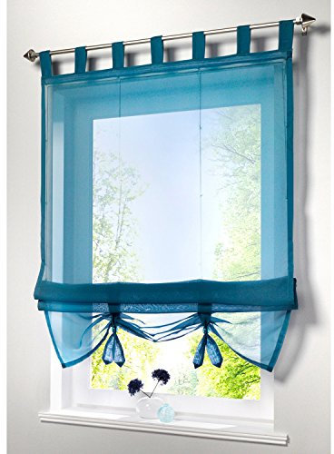 SIMPVALE Angel Bud 1 Pieza Cortina Persianas Romana - Color Sólido Cortina de Tul - Cortinas Visillos para Cocina, Baño y Balcón, Azúl, 80x155cm