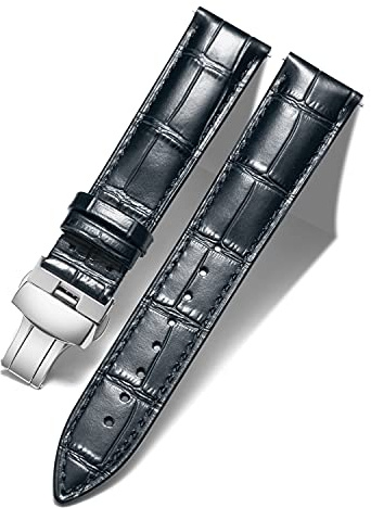 BINLUN Leder Uhrenarmband Lederarmband Ersatz Uhrenarmbänder für Herren Damen mit Silber/Gold/Roségold Schmetterling Faltschließe 12-24mm(16mm Schwarz-Silber Schnalle)