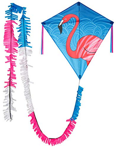 Wolkenstürmer® Eddy Flamingo Kinderdrachen - Flugfertiger Einleiner inkl. Handgriff mit 40m Schnur - 1-Leiner Drachen & Flugspielzeug mit Gestänge
