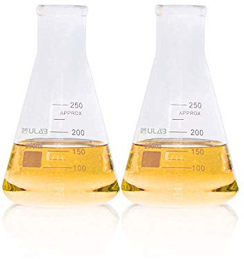 ULAB Scientific Narrow-Mouth Glass Erlenmeyer Flasks, 8.5oz 250ml, 3.3 Borosilicate with Printed Graduation, Pack of 2, UEF1023