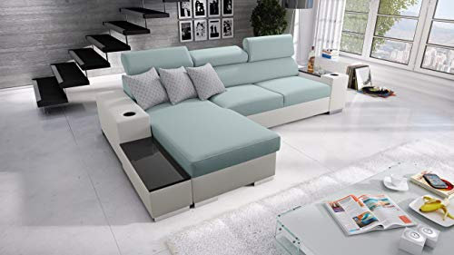 All4All Ecksofa Sante Mini mit Schlaffunktion Bettkasten Schlafsofa Gewebe Kunstleder Grau Schwarz 26 (Links, Sawana 72 + Ekj 1)