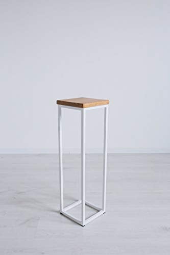 EINE BestLoft Blumensäule Dora aus Eiche - Dekosäule im schlanken Design + Stahlgestell (Gestell Weiß, Höhe 50 cm)