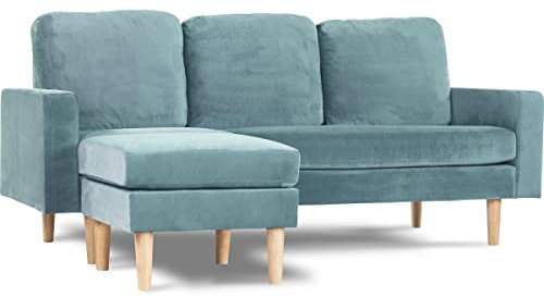 habitat et jardin Umkehrbares Ecksofa aus hellblauem Samt Gabby- 3-Sitzer-Sofa