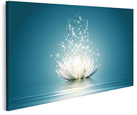 islandburner Wandbild Lotus Blüte funkelnd über Wasser spiegelnd ruhig Meditation auf Leinwand Bilder Bild Poster
