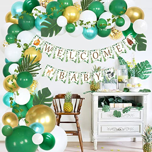 Safari Baby Shower Dekorationen Green Balloon Garland Kit, Willkommen Baby Banner, Jungle Party Supplies für Jungen oder Mädchen