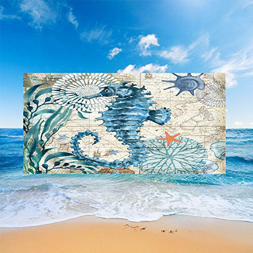 FANSU Strandtücher Microfaser Gross, Ozean Tier Drucken Strandtuch Mikrofaser Leicht Strandhandtuch Erwachsene & Kinder Sommer Badetuch für Reise Strand (70x150cm,Blaues Seepferdchen)