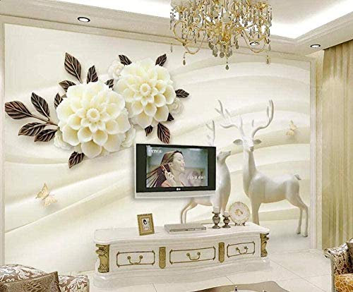 XiuTaiLtd Erleichterung Elch Hortensie Blumen Linien Tapete 3D Fototapete Modern Seide Wandbild Jungen Schlafzimmer Wohnzimmer Kindergarten Schule Desig Zimmer-200x140 CM