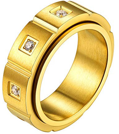 PROSTEEL 18k vergoldet Spinner Ring in Größe 57 für Männer Stressabbau drehbarer Ring mit Zirkonia eingelegt Band Ring Finger Modeschmuck Accessoire für Hochzeit Verlobung