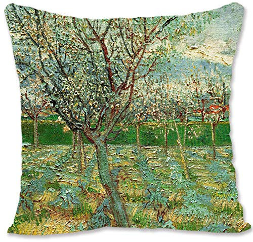 BONNIU Dekorativer Kissenbezug mit Reißverschluss 40X40 cm Samt Kissenschutzbezug Blumen Kunst - Van Gogh - Aprikosen-Bäume In Der Blüte VG128