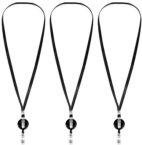 3 Pièces Mousqueton Rétractable, Bobines Rétractables de Badge Rouleaux Rétractables Porte-clés Noir Lanyards Enrouleur Rétractable Longueur 60 cm, pour Badges, Cartes D'identités