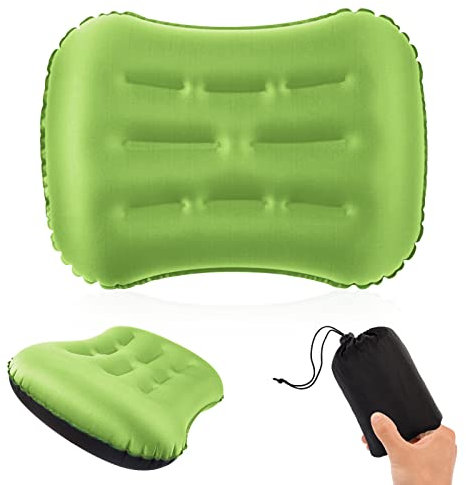 VICKSONGS Almohada Hinchable de Playa, Almohada Camping, Almohada de Viaje Inflable, Almohada Inflable Ultraligera, Adecuado para Camping & Playa Soporta Cuello Cintura Almohada Hinchable (Verde 2)